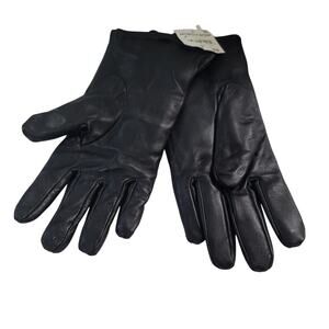 Gloves In Black Leather Faux Shearling Lined Side Slit medium Winter Driving NEW